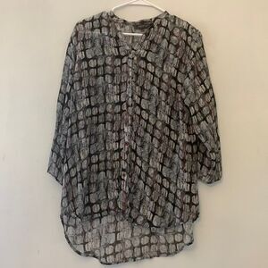 APNY gray patterned henley collar sheer tunic Size XXL